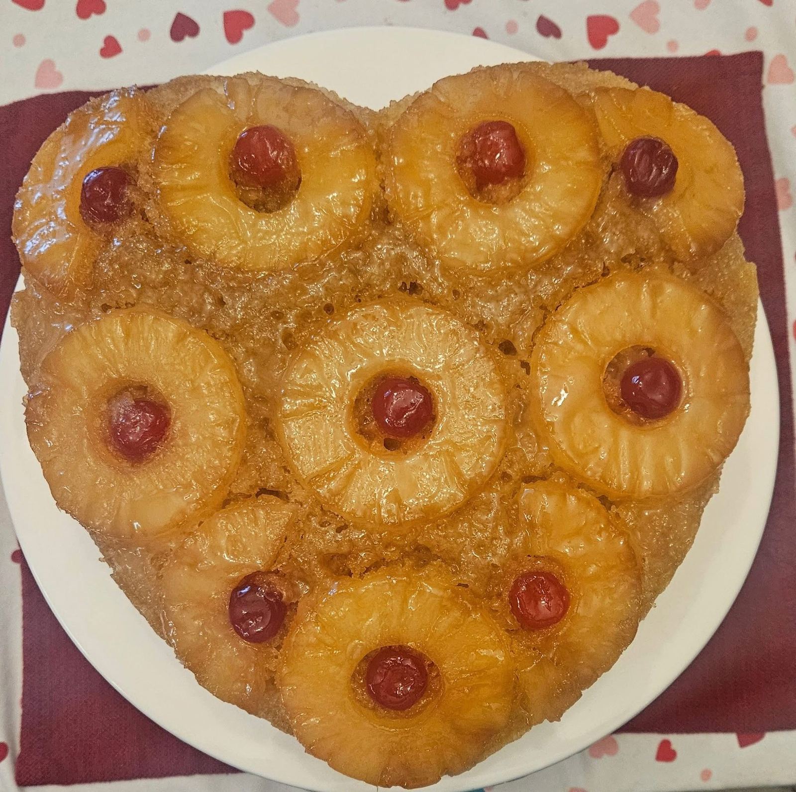 Heart-shaped pineapple upside-down cake